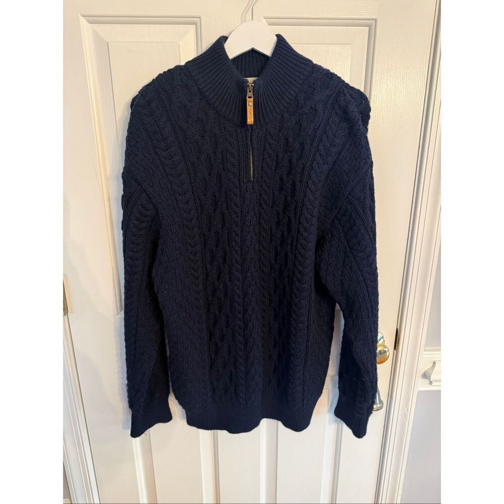 Aran Sweater Market Navy Thick Cable-knit Fisherman’s’ Quarter Zip Sweater sz XL